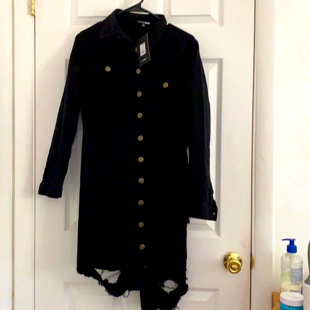 Fashion nova black denim distressed dress